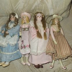 Set Of 4 7" Dolls Christmas Ornaments 