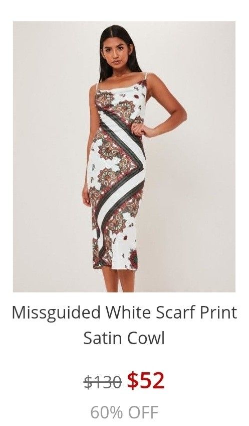 Missguided White Scarf Print Satin Cowl Dress
