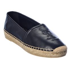 SAINT LAURENT Cassandre logo-embossed leather espadrilles