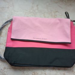 Victoria's Secret Pink & Black Beach Cooler Tote Bag With Strap, Zip New