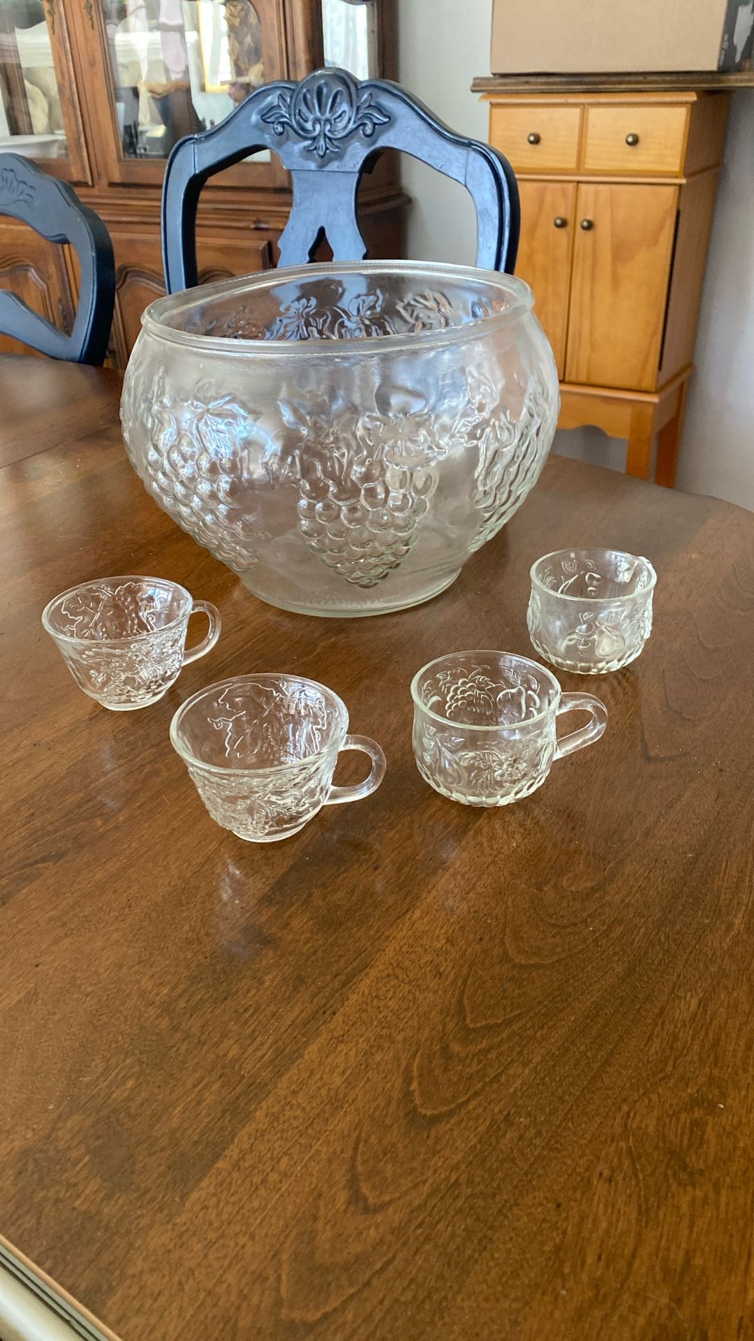 Glass Punch Bowl With Cups