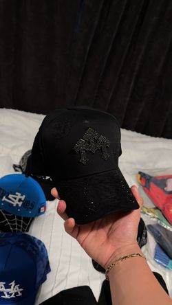 EL BARBAS HATS Black Gold Rhinestone Snapback Cap