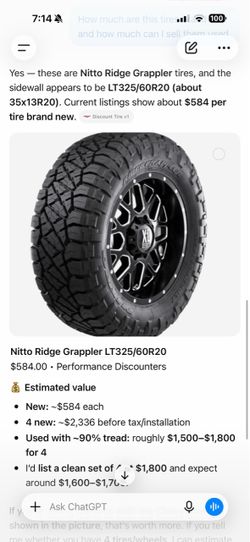 Nitto Ridge Grappler LT325/60R20 Tires only