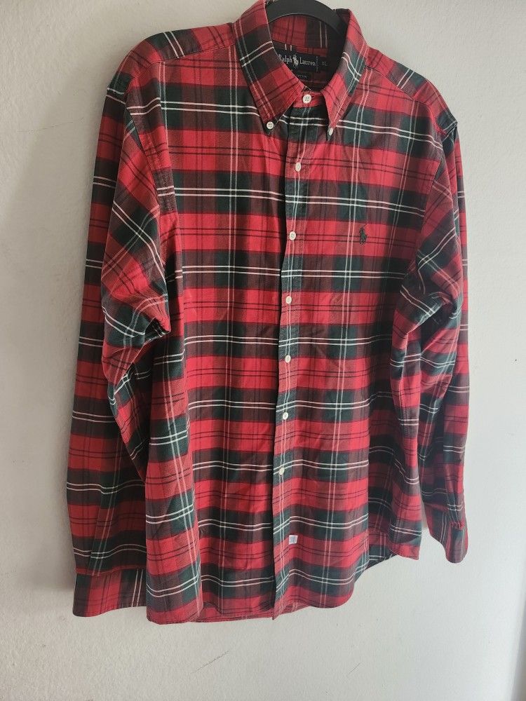 Ralph Lauren Shirt Men's XL Button Down Red Tartan Plaid  