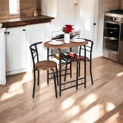 Best Choice Products 3-Piece Wood Dining Set – Round Table + 2 Chairs – Black/Brown