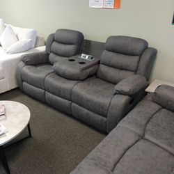 New Gray Two-piece Reclining Sofa And Loveseat Including Free Delivery