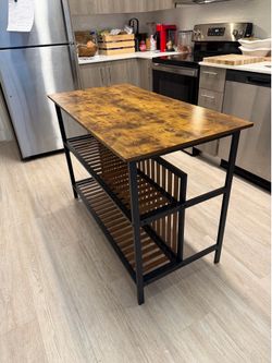 Kitchen island table with storage shelves