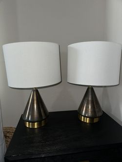 Two West Elm Metalized Glass USB Table Lamps (20")