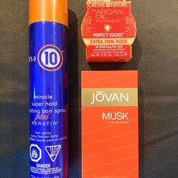Bundle Keratin Hair Spray, Argan Oil Gel + Jovan Musk Perfume