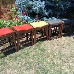 Set of 5 Bar Stool Chairs Red Cream Gray 19" x 13" x 24"