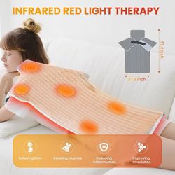 Red Infrared Light Device for Back: Neck Shoulder Body Pain Relief, Electric Heated Red Light Therapy Device, 660nm&850nm Dual-chip LED Wrap Pad Muscl