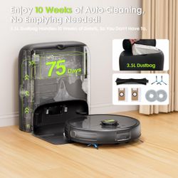 New Robot Vacuum and Mop, Pet Hair Tangle-Free Cutter Technology, Max 10,000Pa Suction, Laser Navigation, Pet Laser, 75-Days Capacity, Carpet Lift Det