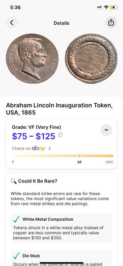 1865 Abraham Lincoln token