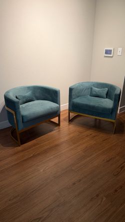 Teal Velvet Barrel Accent Chairs – Set of 2