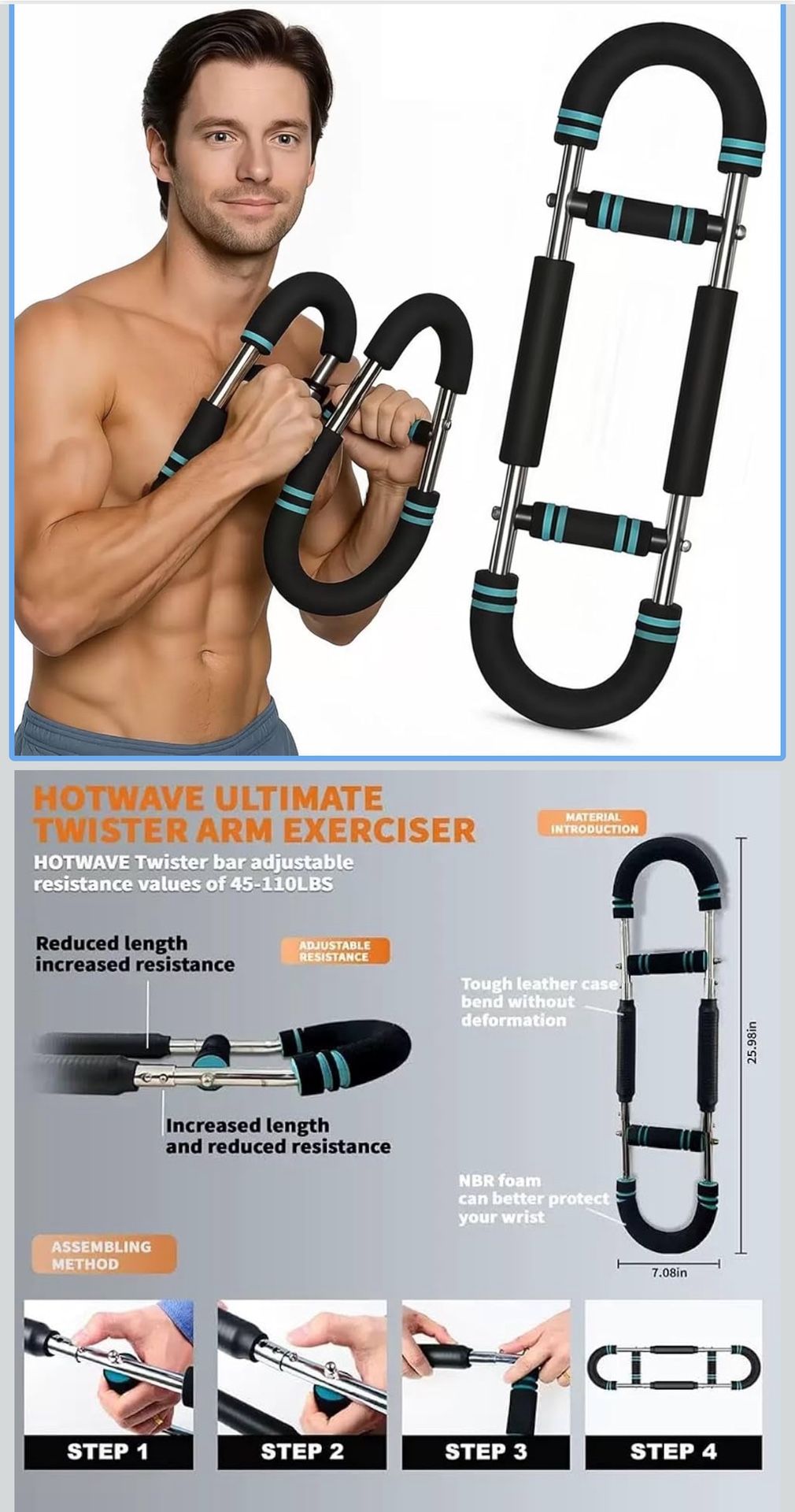 Twister Arm Exerciser,40-110lb Adjustable Chest Workout Equipment, Forearm Triceps Chest Enhanced Exercise Strengthener,Portable Detachable Upper Body