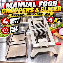4PC Commercial Manual Food Choppers, Onion Slicer & Mandoline – 4-Piece Kitchen Prep Lot
