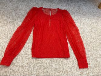 BCBG MAXAZRIA Red Lace Keyhole Long-Sleeve Women's Top