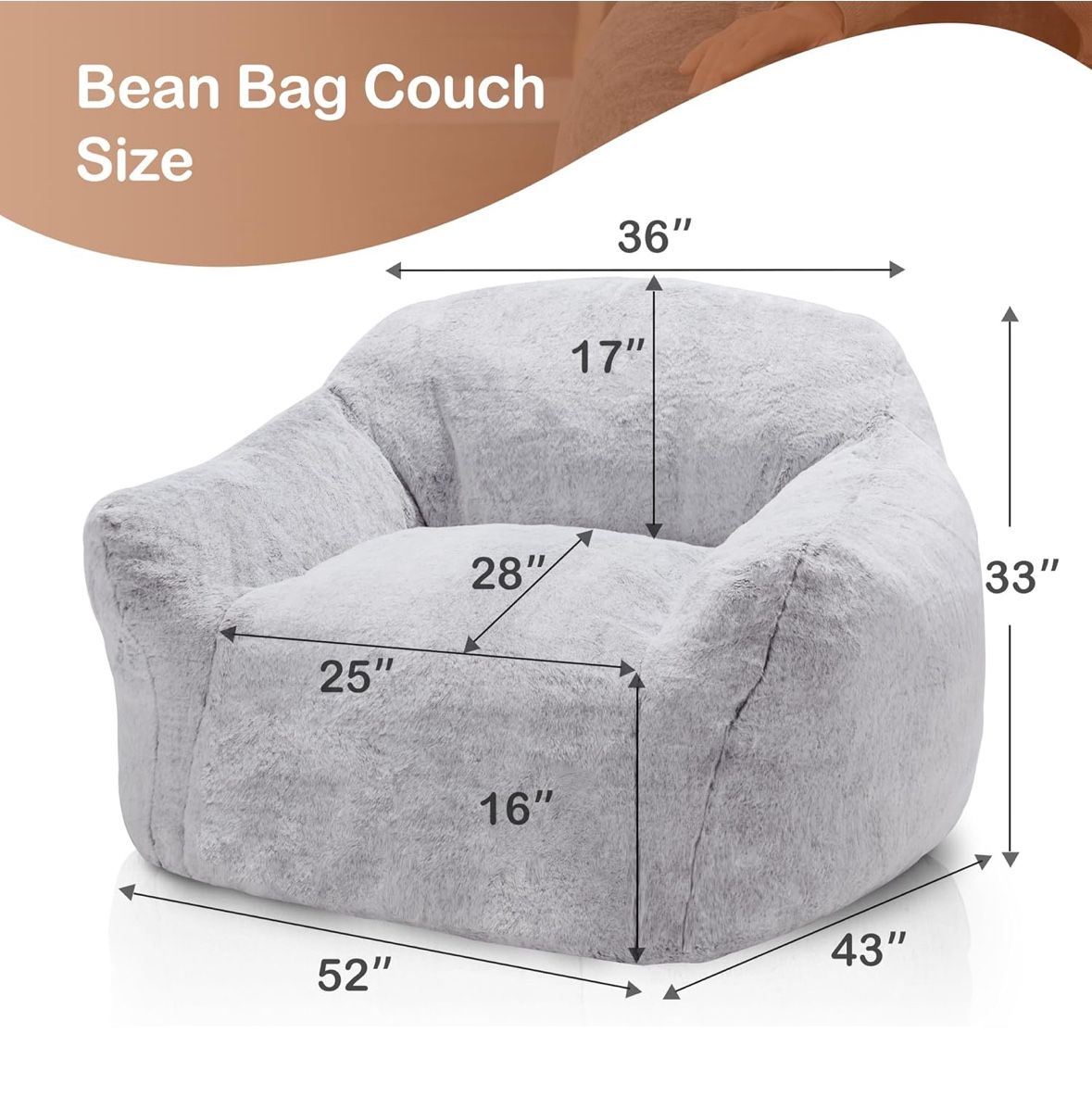 Homguava Beanbag Chair Bean Bag Chairs for Adults Bean Bags Giant Bean Bag Sofa with Spacious Cushion Bean Bag Couch with Armrest Large Bean Bag Chair