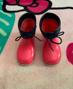 Kids Rain Boots Pink and Navy Lace-Up