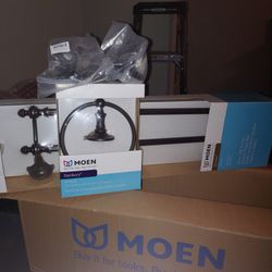 BEAUTIFUL Brand New Moen Double Towel Rack And Hand Towel Ring Set With 2 Bonus Robe. Hooks 4 Sale!