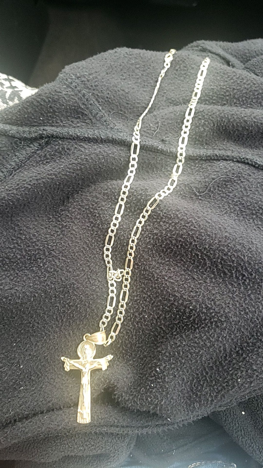 14k cross with silver 925 chain plated in 14k