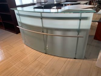 Modern glass reception desk rounded 6’ maple desk top