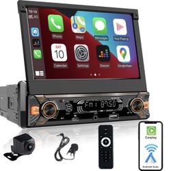 Single Din Car Radio Touchscreen (7" Motorized Flip Out) Compatible with Appl...