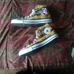 Converse All Star Hi "World Peace" Plaid Pack Yellow Size 10 Brand New