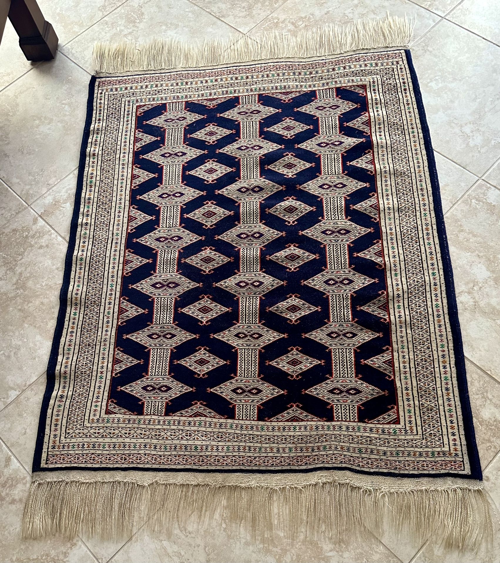 Hand Knotted Persian Turkmen Bokhara Navy Blue Rug Carpet