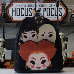 Loungefly Disney Hocus Pocus Sanderson Sisters with Binx Leather Mini Backpack NWT