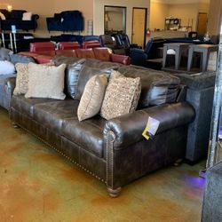 Brown Leather Queen Sofa Sleeper 