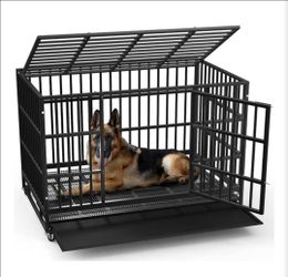 48 Inch Heavy Duty Indestructible Dog Crate, 500lbs Capacity Escape Proof Double Door Kennel with Lockable Wheels, 36" Tall XL Dog Cage with 0.8" Stee