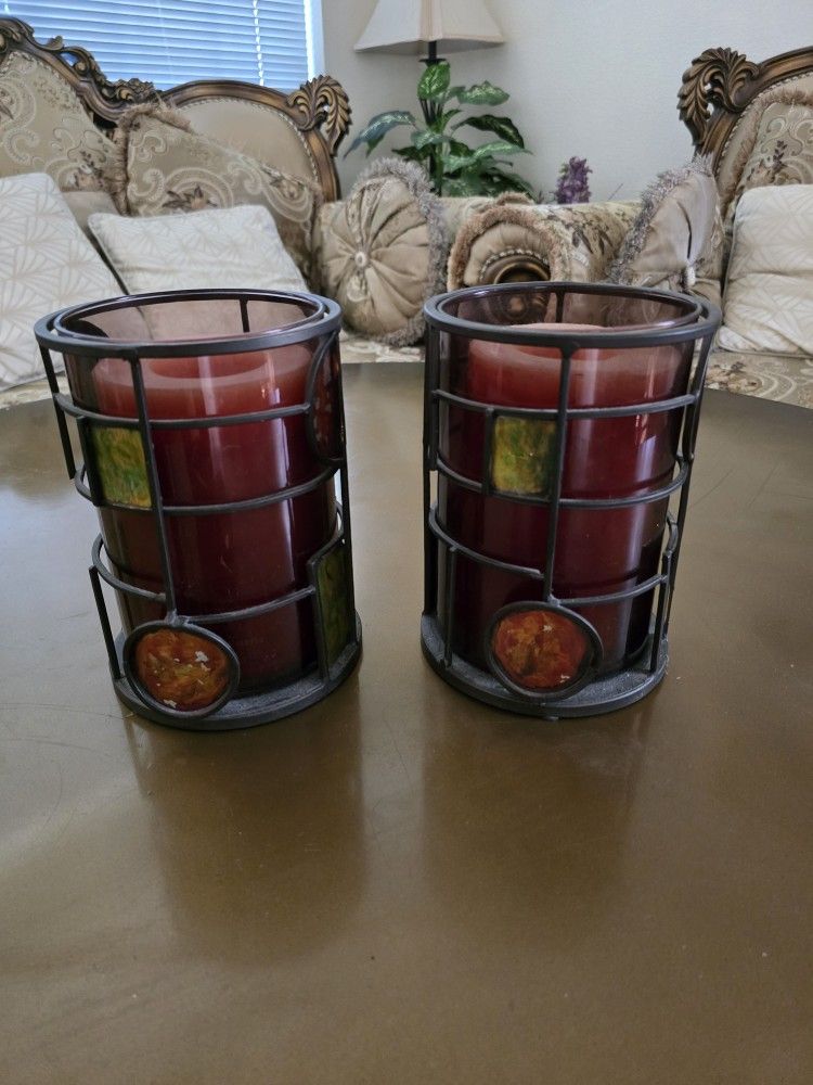 2 Sm-Hurricane Candle Holders With Candles