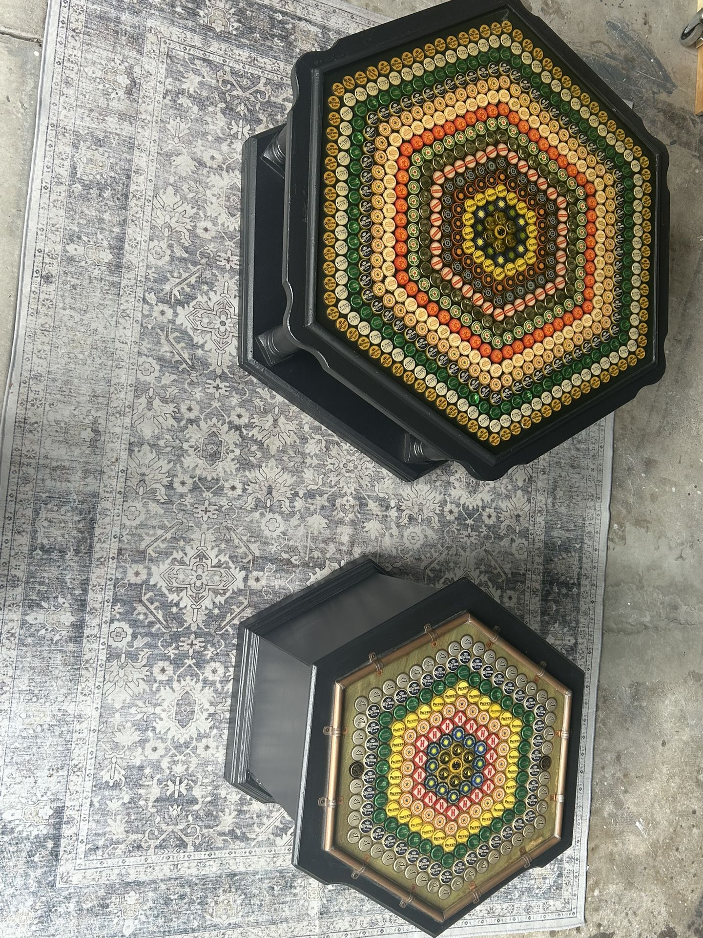 Custom Bottle Cap Epoxy Coffee Table And End Table
