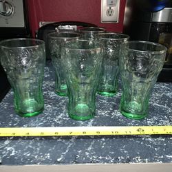 (6) New Vintage Coca Cola Glasses Green Tint