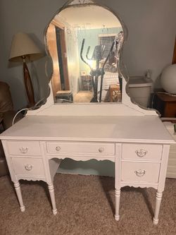 Antique White Vanity Dresser with Mirror