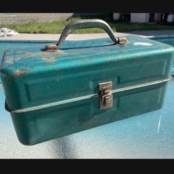 Vintage Metal Tool Box, Teal Green 