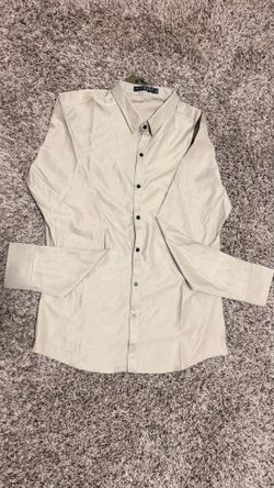 SOLID Women’s Beige Long Sleeve Button Up Blouse Collared Office Shirt
