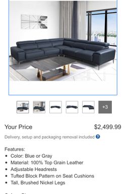 New Open Box Quinton Top Grain Leather Sectional with Adjustable