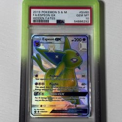Espeon Gx Sv80 Psa 10 Pokemon Card Hidden Fates 