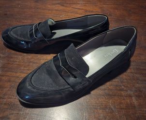 Dune London Black Patent Suede Penny Loafers