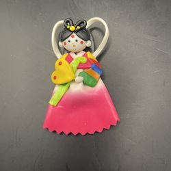 Vintage Korean Hanbok Girl Polymer Clay Fridge Magnet Traditional Dress Souvenir