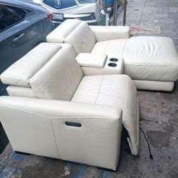  3-Piece Dual Power Leather Reclining Modular Sectional with Console and Chaise