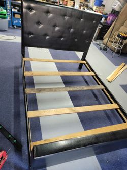 Black Faux Leather Tufted Queen Size Platform Bed Frame