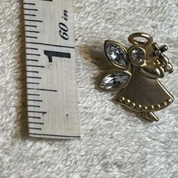 Gold Tone & Rhinestones Angel Lapel Pin Back