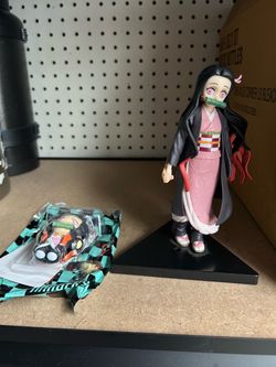 Demon Slayer Kimetsu no Yaiba Nezuko Kamado Clip Hanger Keychain - and Kimetsu no Yaiba Kamado Nezuko 5.5" Action Figure Toy No Box