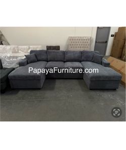 New! Grey 120”L Double Chaise Sectional Sofa, Corduroy Sectional, U-Shaped Sectional, Grey Sectional With Chaise, Soft Plush Sectional,Sofa,Sectional 