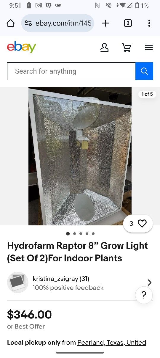 Hydrofarm Raptor 8” Grow Light And Agrobrite High Output