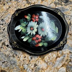 Vintage Hand-Painted Floral Metal Tray, 1970s Decor