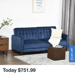 Beautiful Blue Velvet Couch Futon 
